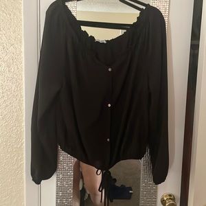 Fashion Nova blouse can be worn off the shoulder.